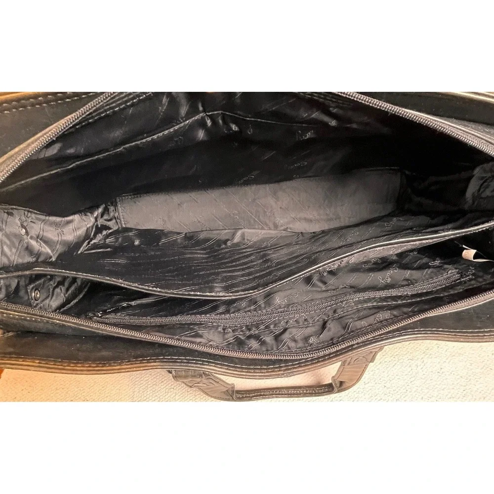 Scully Genuine Leather Brown Black Briefcase Work Bag Distressed Patina